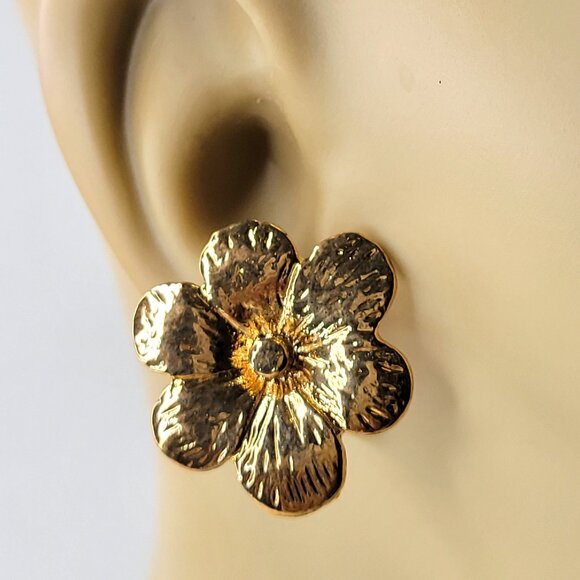 Gold Flower Earrings - Picture 2 of 8